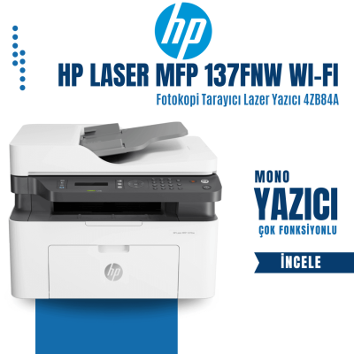 HP Laser MFP 137fnw Wi - Fi Faks Fotokopi Tarayıcı Lazer Yazıcı 4ZB84A - 1